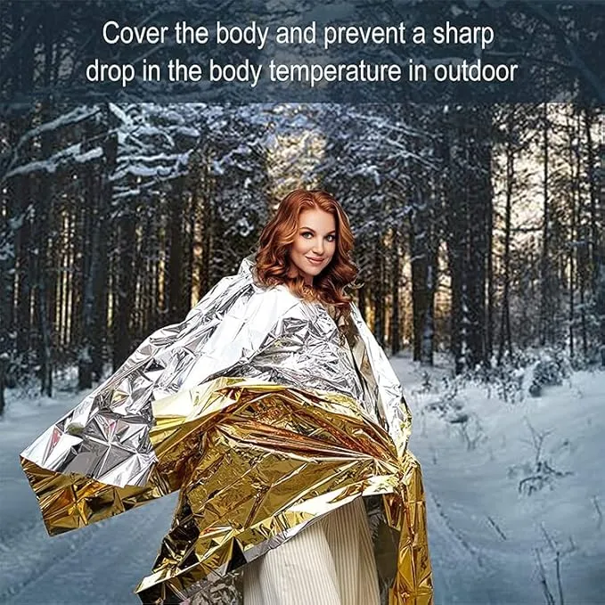 GALAXYLENSE Emergency Mylar Thermal Blanket for Survival First Aid Kits Army Outdoors Hiking Camping Bug Out Trauma Desert All Weather Condition Protection (4 Packs Gold)