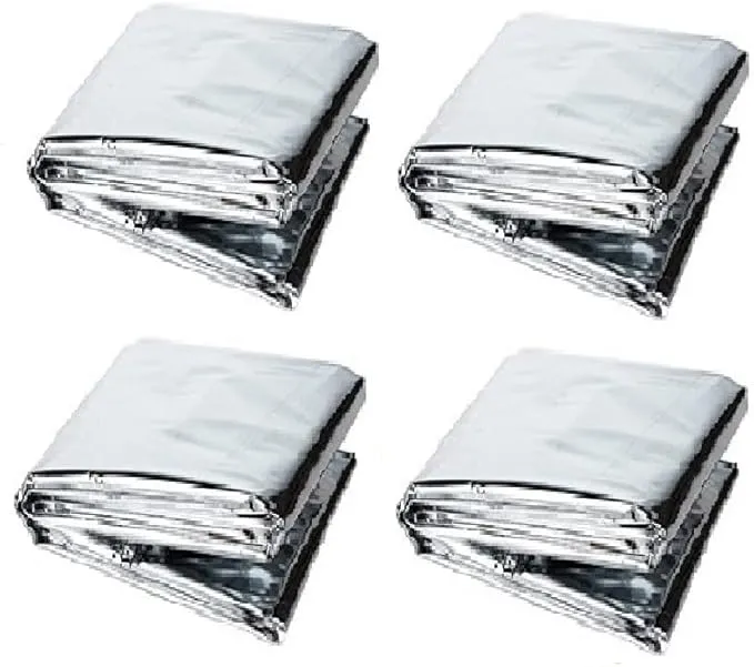 GALAXYLENSE Emergency Mylar Thermal Blanket for Survival First Aid Kits Army Outdoors Hiking Camping Bug Out Trauma Desert All Weather Condition Protection (__4 Packs Silver)