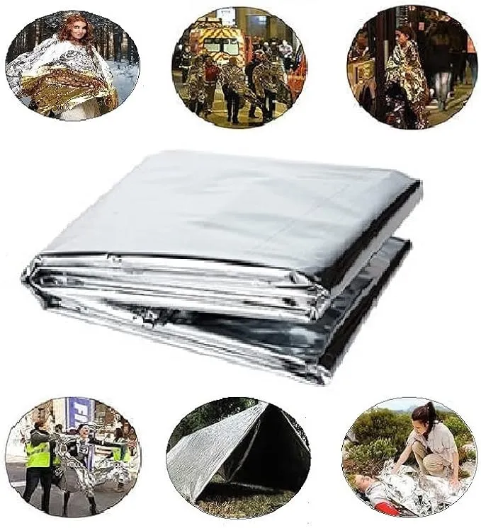 GALAXYLENSE Emergency Mylar Thermal Blanket for Survival First Aid Kits Army Outdoors Hiking Camping Bug Out Trauma Desert All Weather Condition Protection (__4 Packs Silver)