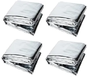 GALAXYLENSE Emergency Mylar Thermal Blanket for Survival First Aid Kits Army Outdoors Hiking Camping Bug Out Trauma Desert All Weather Condition Protection (__4 Packs Silver)