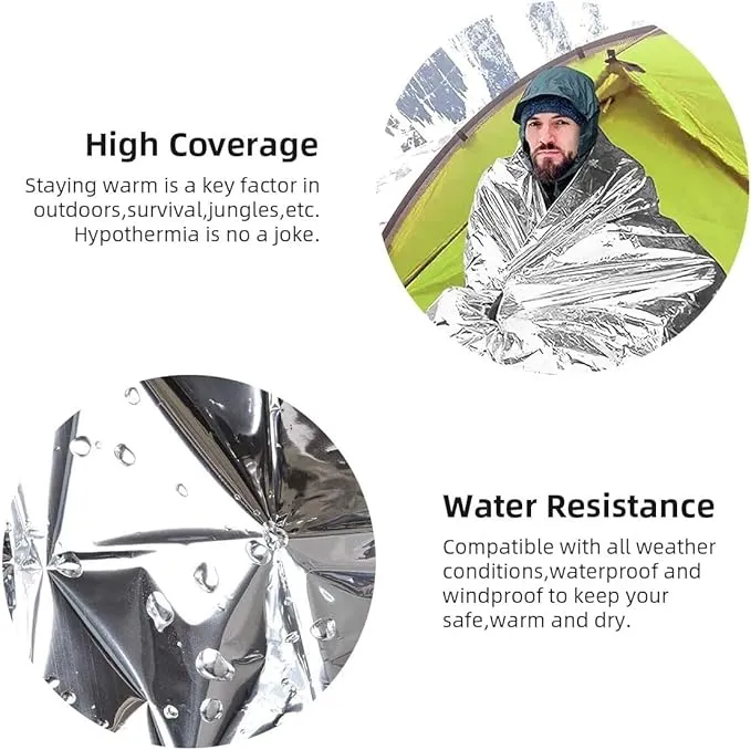 GALAXYLENSE Emergency Mylar Thermal Blanket for Survival First Aid Kits Army Outdoors Hiking Camping Bug Out Trauma Desert All Weather Condition Protection (__4 Packs Silver)