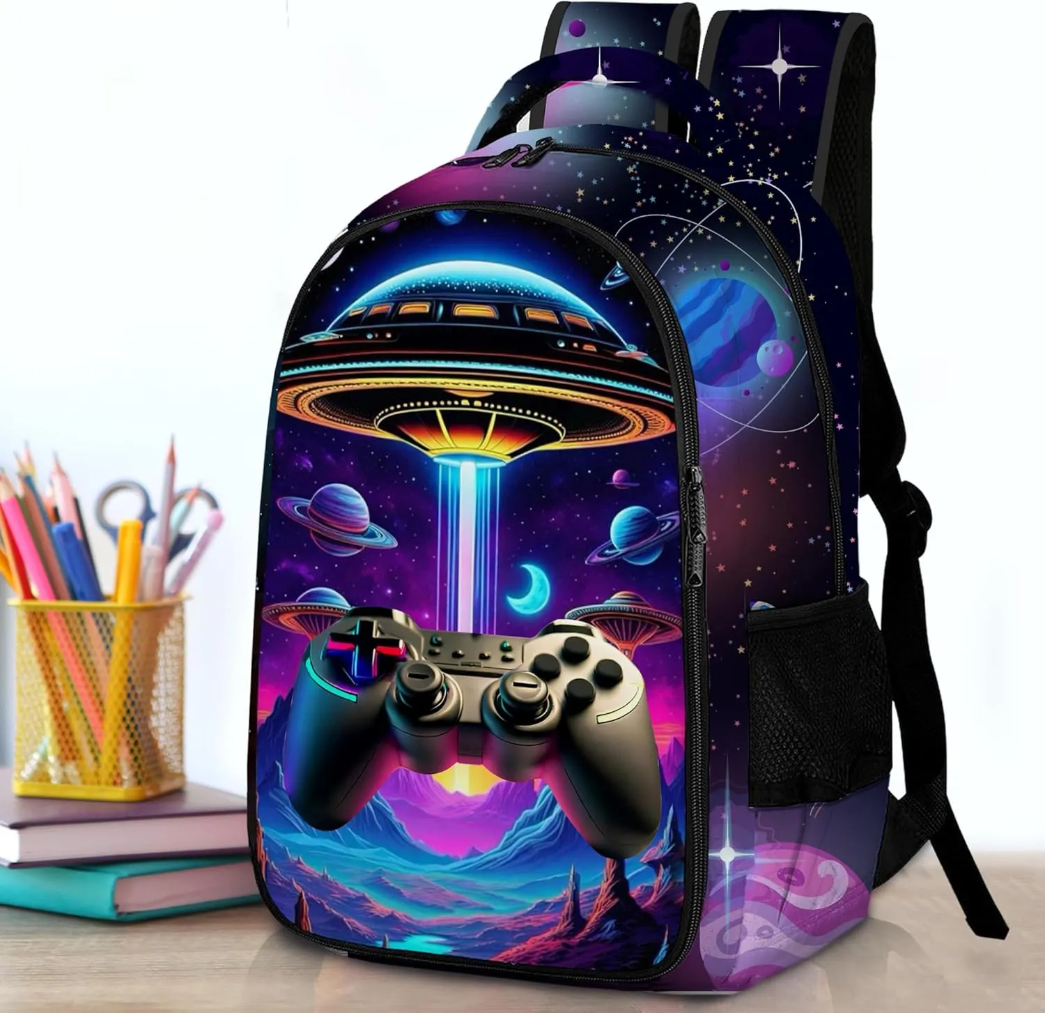 Game Backpack Set for Boys, Gaming Backpack 3 Pack, Boy Backpack Lunch Box, and Pencil Bag for Kids Teens Elementary Middle School， Large Capacity Game School Bag 17" Travel Back Pack