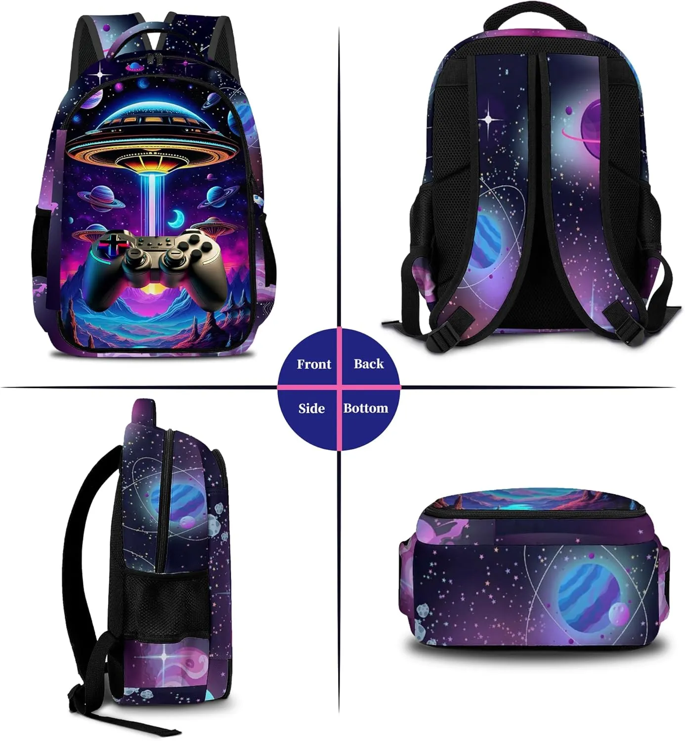 Game Backpack Set for Boys, Gaming Backpack 3 Pack, Boy Backpack Lunch Box, and Pencil Bag for Kids Teens Elementary Middle School， Large Capacity Game School Bag 17" Travel Back Pack