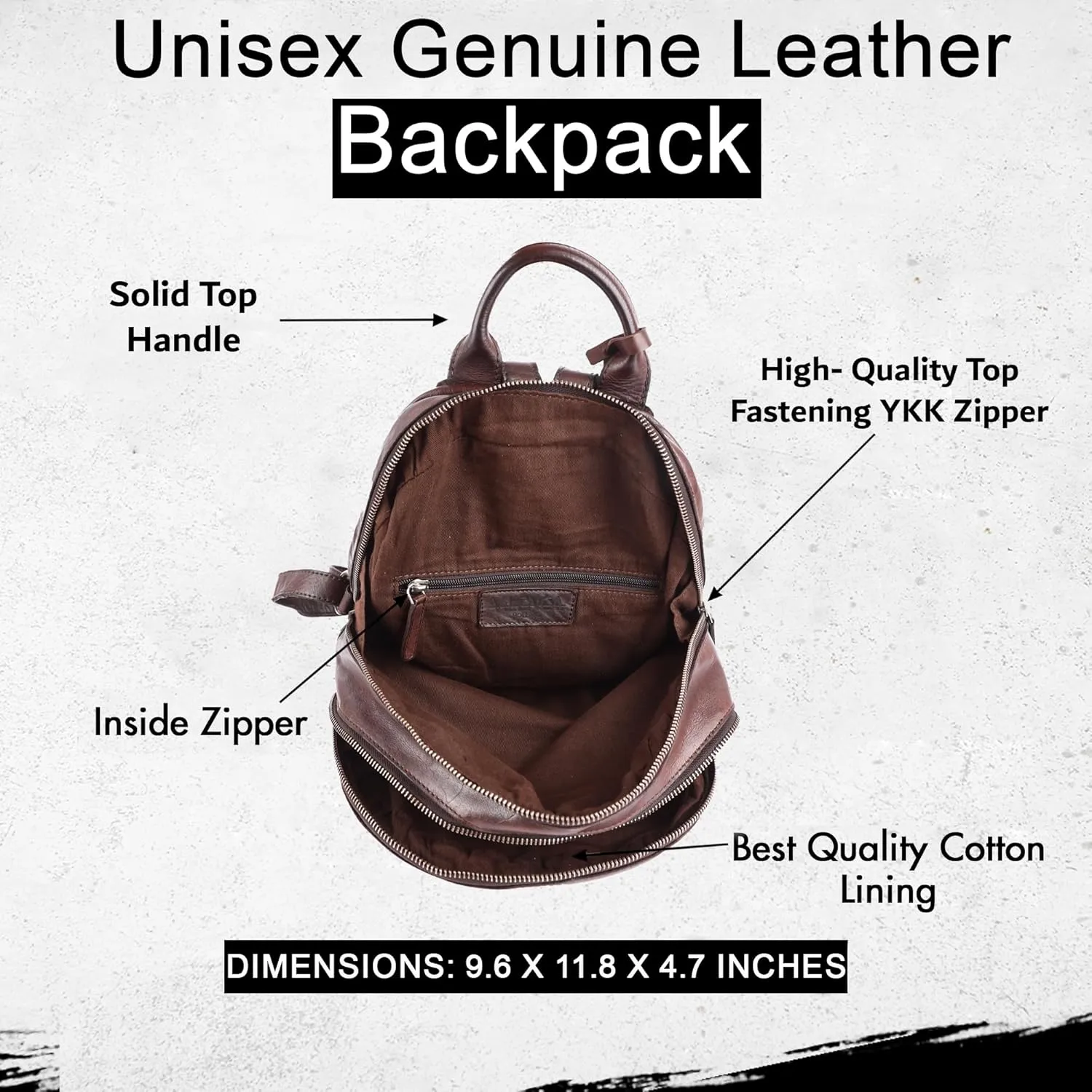 Genuine Leather Backpack for Men, Casual Backpack for Women Office Bag with Adjustable Shoulder Strap (VL-054-BROWN)