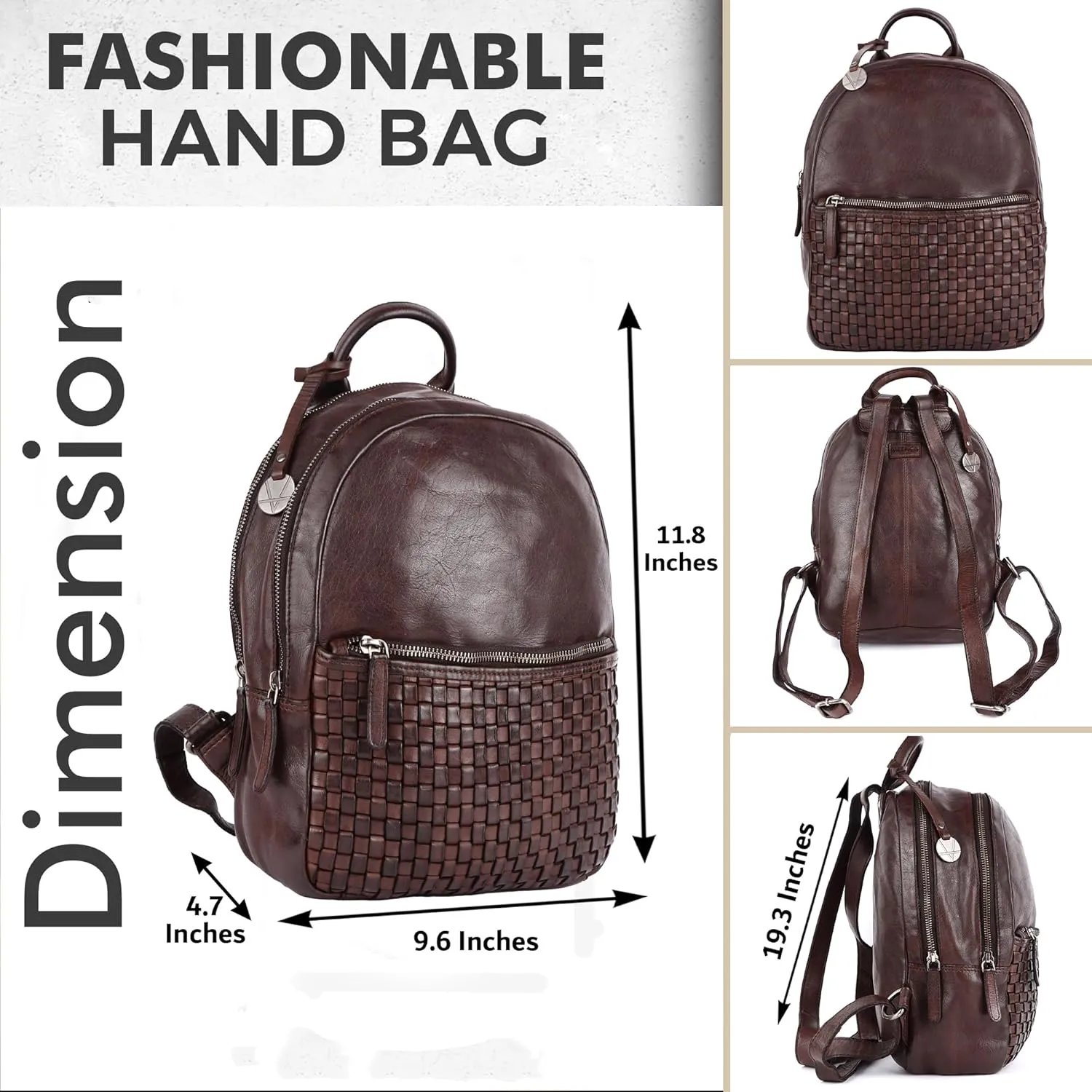 Genuine Leather Backpack for Men, Casual Backpack for Women Office Bag with Adjustable Shoulder Strap (VL-054-BROWN)