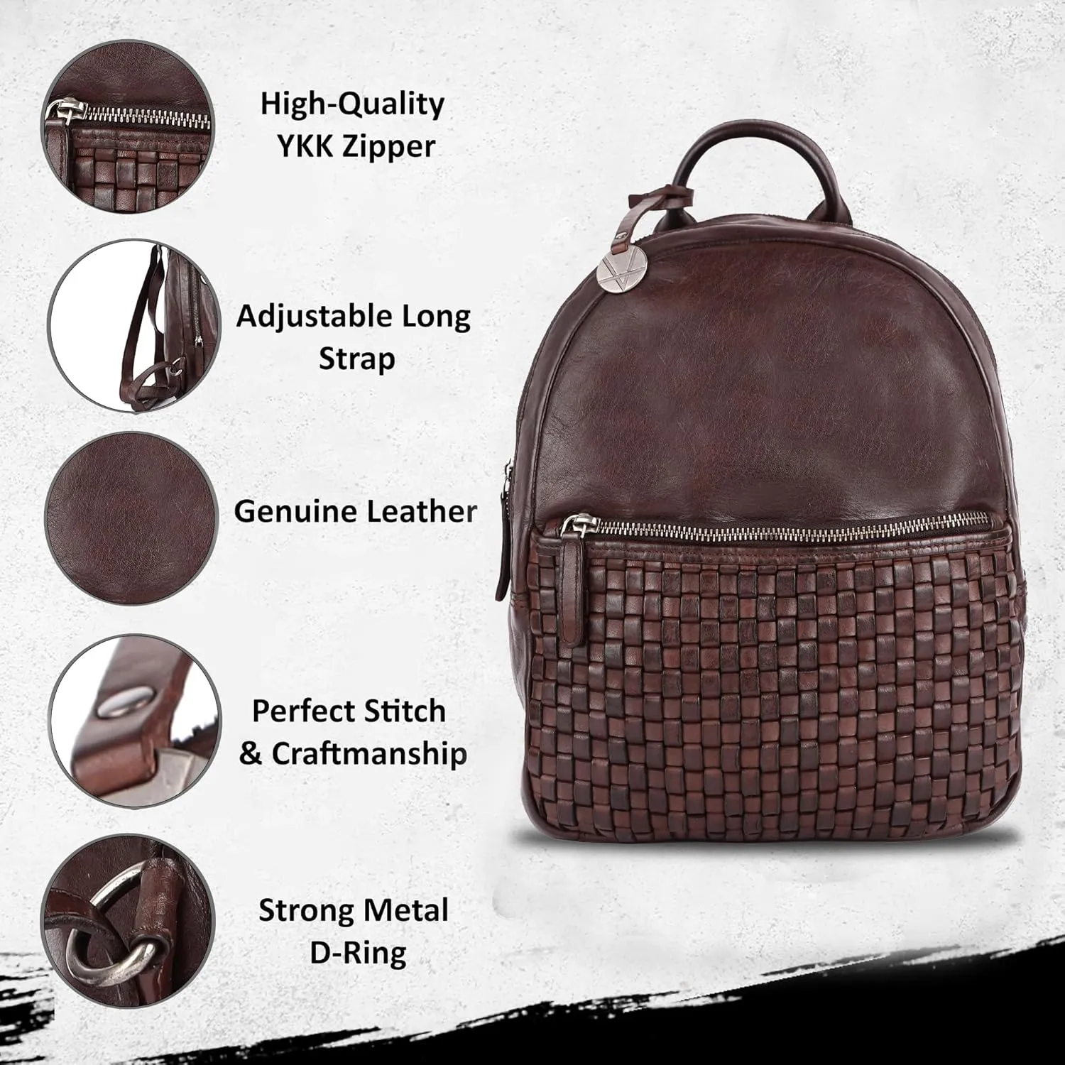 Genuine Leather Backpack for Men, Casual Backpack for Women Office Bag with Adjustable Shoulder Strap (VL-054-BROWN)