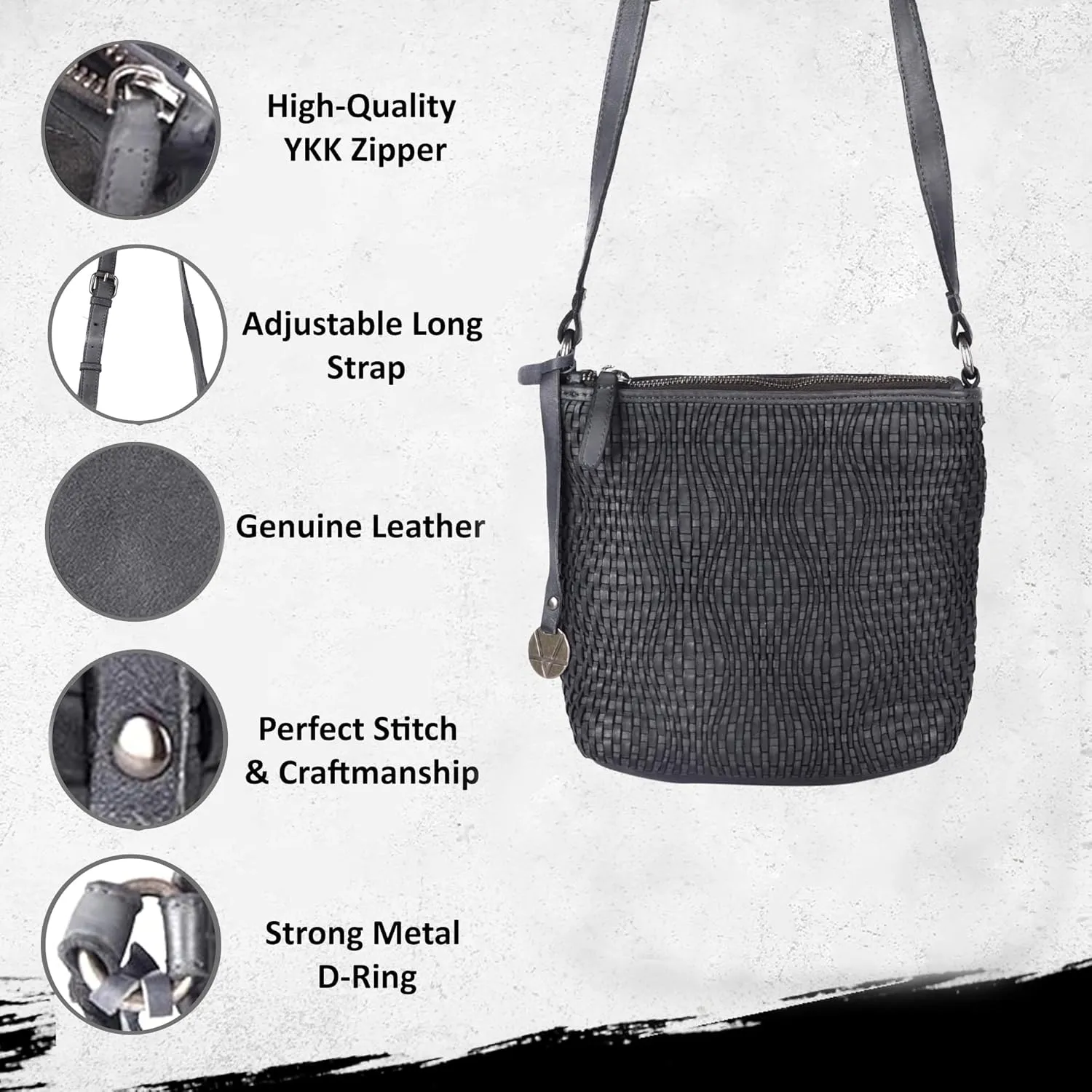 Genuine Leather Crossbody Sling Bag for Women - Trendy Casual Office Bag with Adjustable Strap
