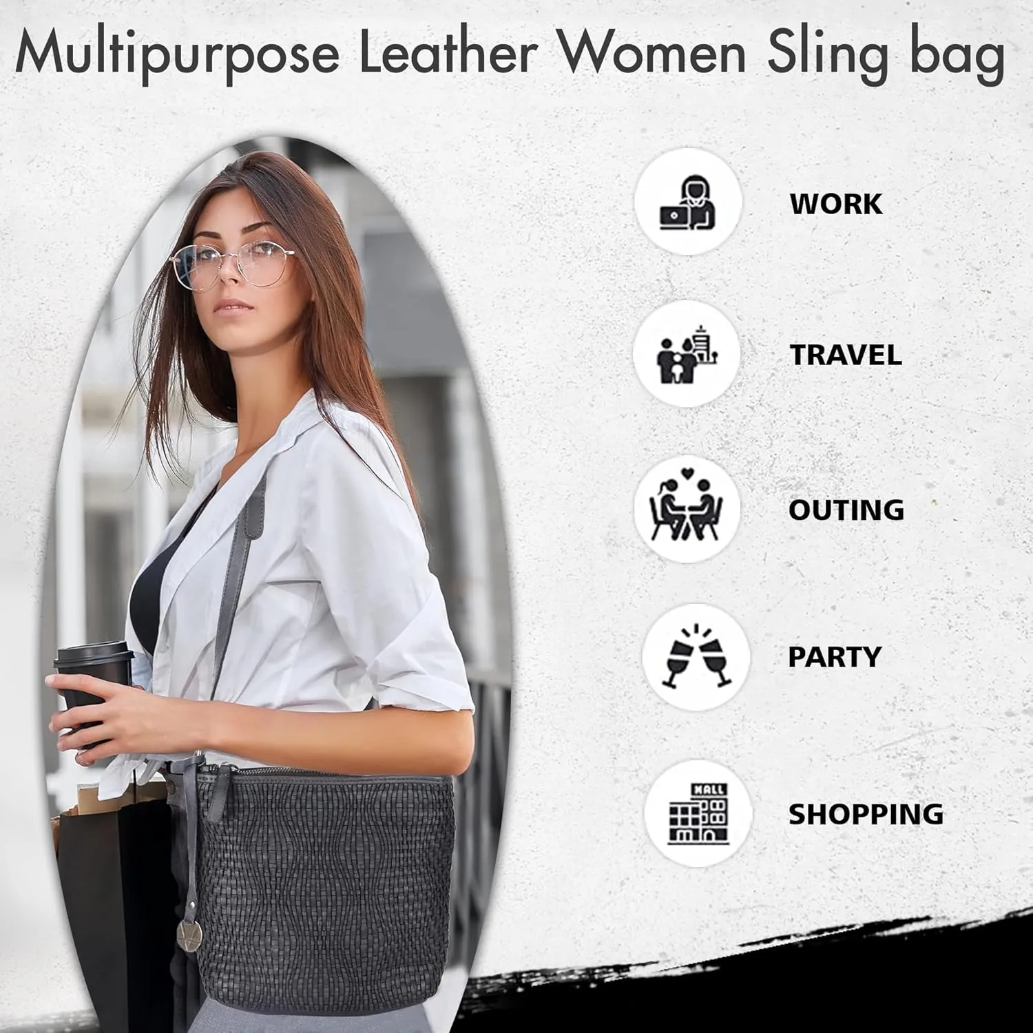 Genuine Leather Crossbody Sling Bag for Women - Trendy Casual Office Bag with Adjustable Strap