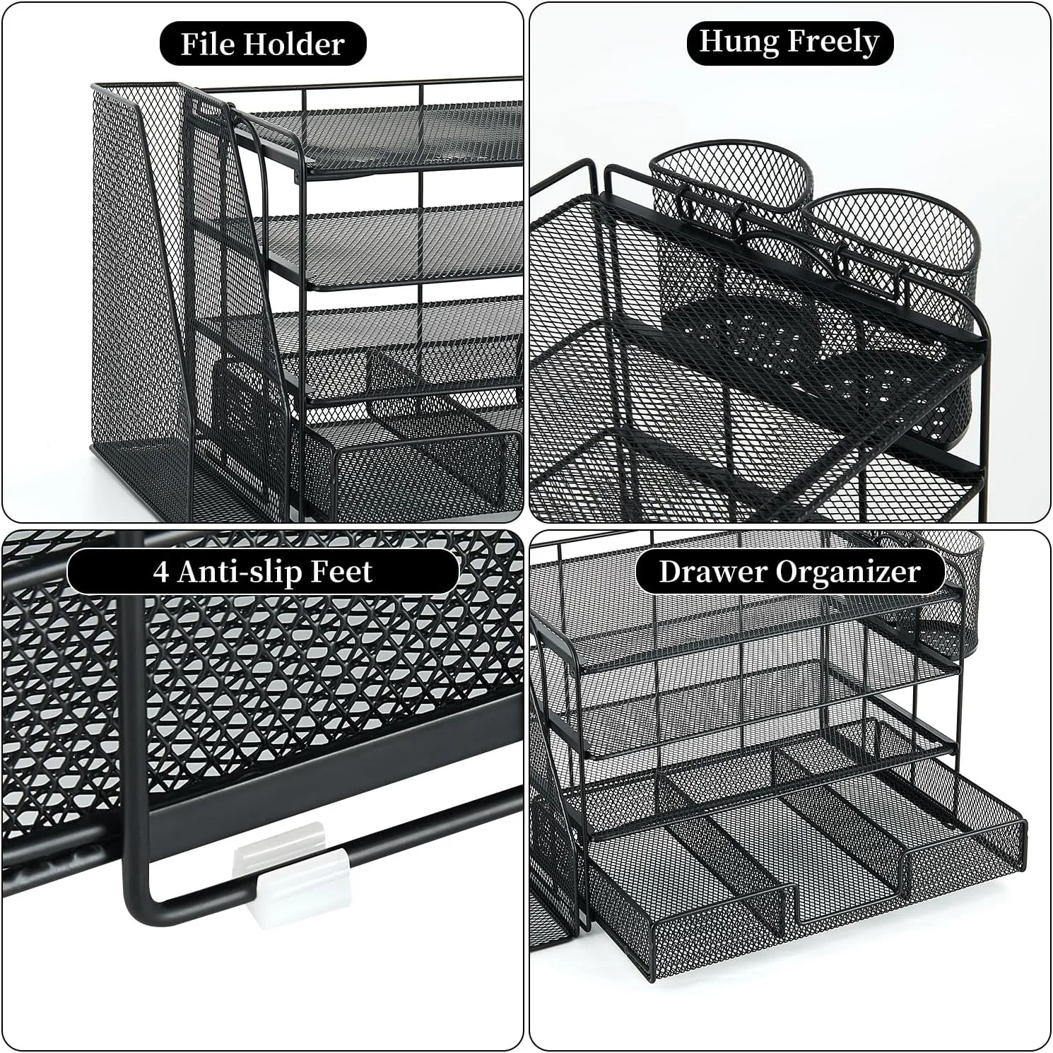 gianotter 4-Tier Desk Organizer with Drawers, File Holders, Letter Trays, and Pen Holders - Workspace Accessories for Office Supplies (Black)