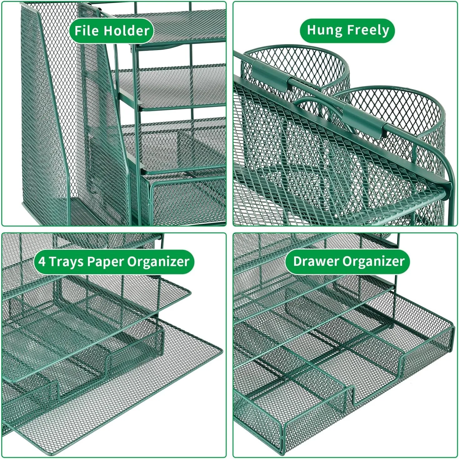 gianotter 4-Tier Desk Organizer with Drawers, File Holders, Letter Trays and Pen Holders - Workspace Accessories for Office Supplies (Green)