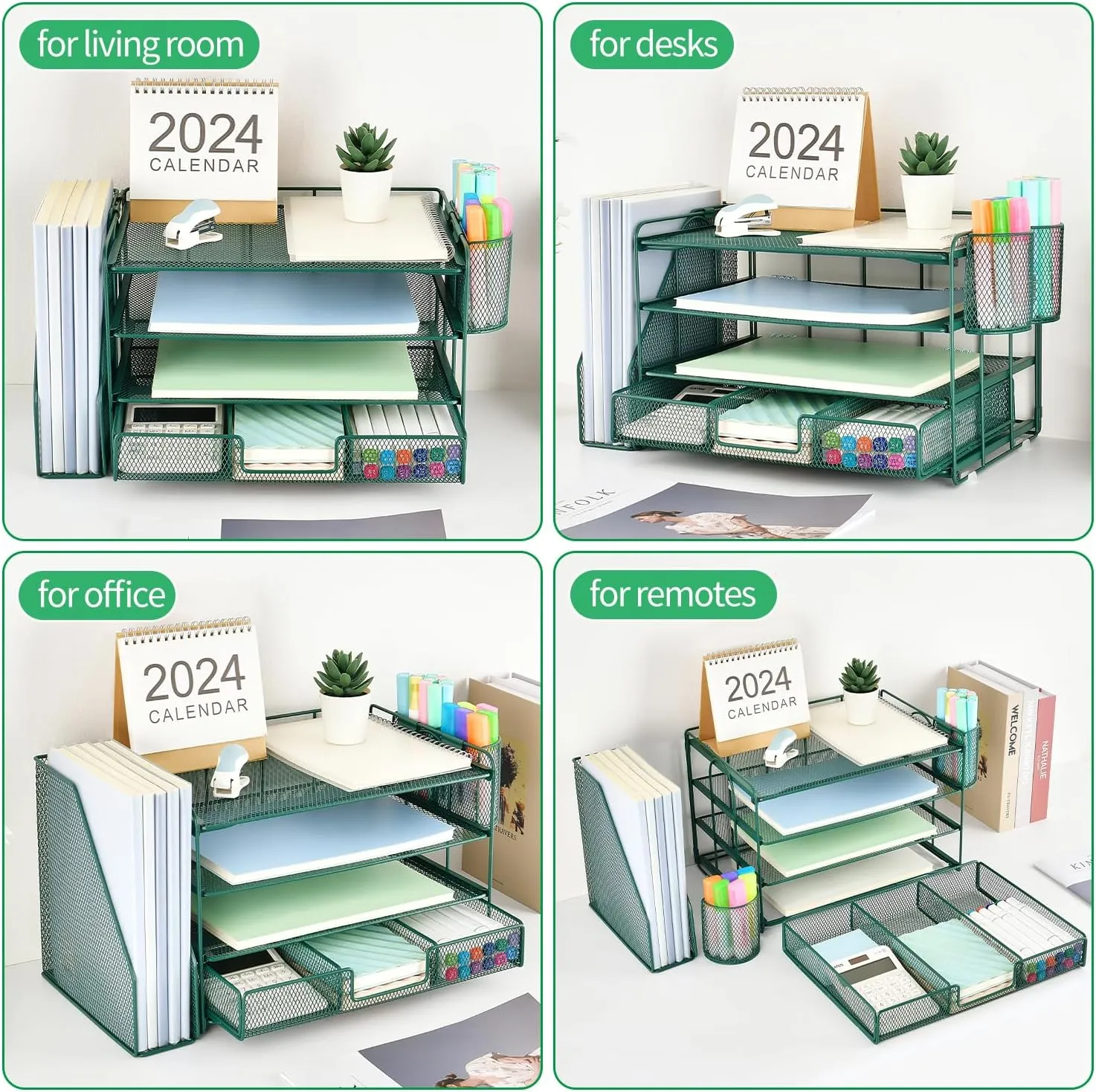 gianotter 4-Tier Desk Organizer with Drawers, File Holders, Letter Trays and Pen Holders - Workspace Accessories for Office Supplies (Green)