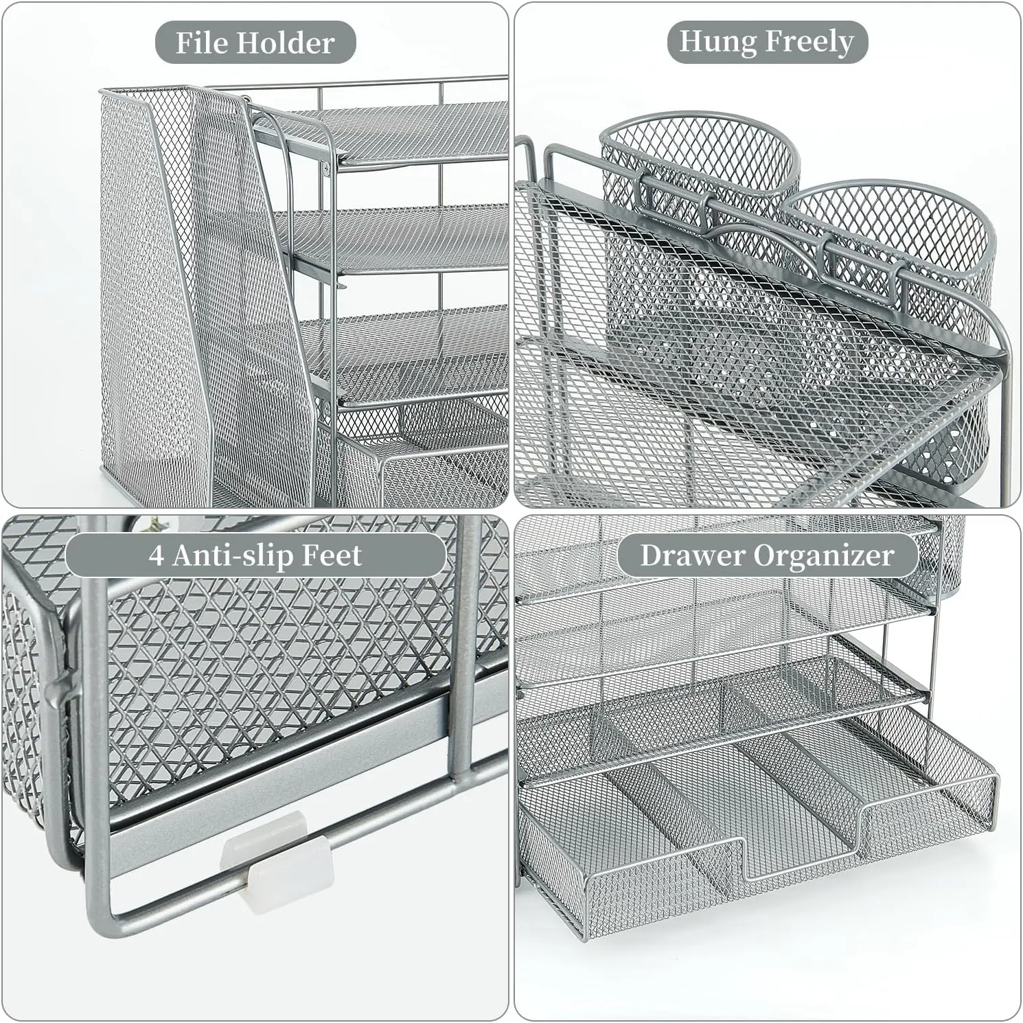 gianotter Paper Organizer with File Holder for Desk, 4 Tier Letter Tray Office Desk Organizers and Accessories - Workspace Drawer 2 Pen Supplies (Grey), Gray, 4T-2