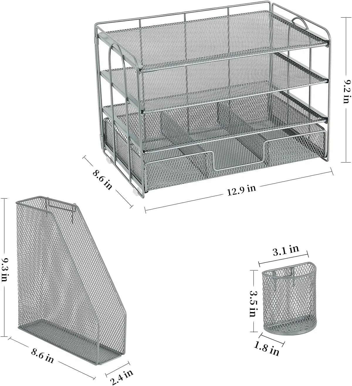 gianotter Paper Organizer with File Holder for Desk, 4 Tier Letter Tray Office Desk Organizers and Accessories - Workspace Drawer 2 Pen Supplies (Grey), Gray, 4T-2