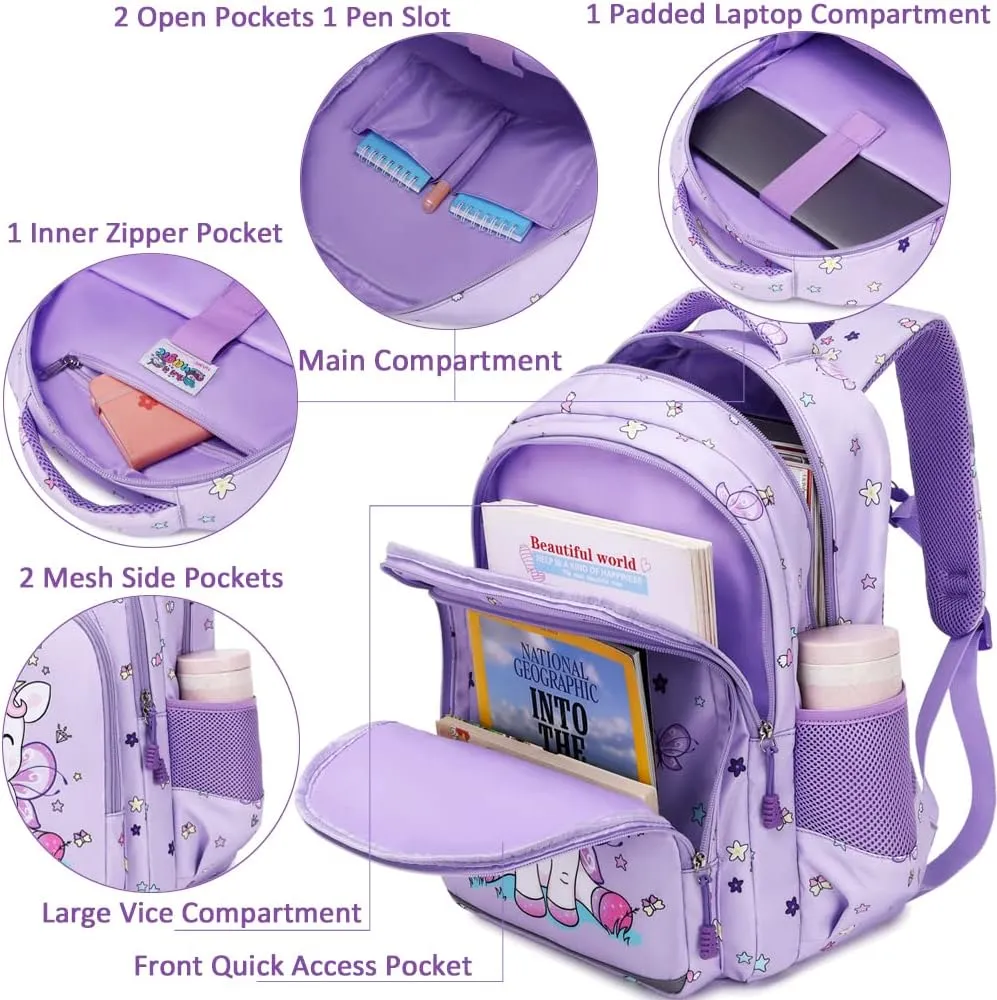 Girls Backpack for Elementary Kids School Bookbag Set Cute Unicorn Backpacks for Girls Water Resistant