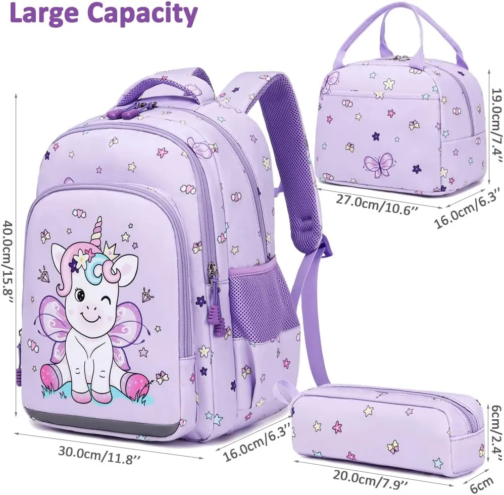 Girls Backpack for Elementary Kids School Bookbag Set Cute Unicorn Backpacks for Girls Water Resistant