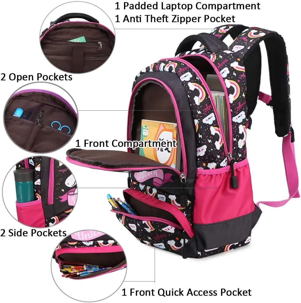 Girls Backpack for Elementary Kids School Bookbag Set Cute Unicorn Backpacks for Girls Water Resistant
