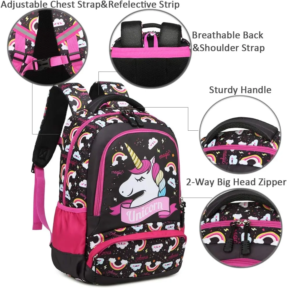 Girls Backpack for Elementary Kids School Bookbag Set Cute Unicorn Backpacks for Girls Water Resistant