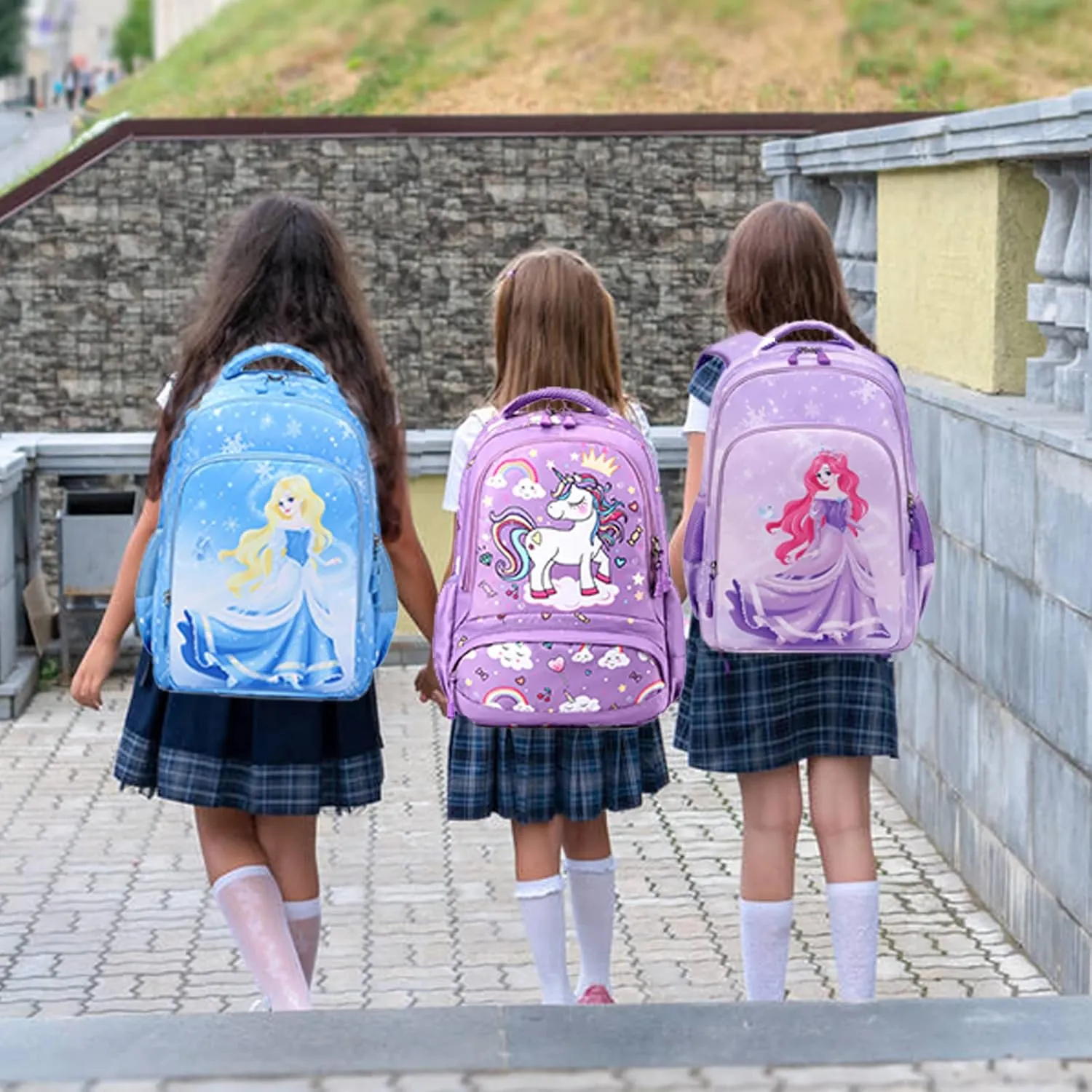 Girls Backpack for Elementary Unicorn Backpack Kids Backpack School Bookbag for Girls 3 in 1 Set Back to School