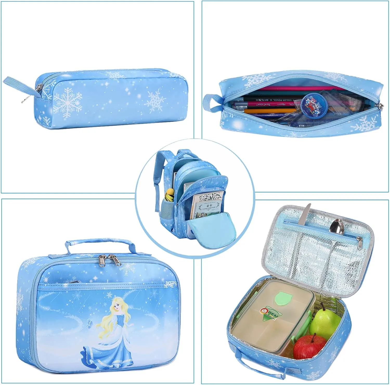 Girls Backpack for Elementary Unicorn Backpack Kids Backpack School Bookbag for Girls 3 in 1 Set Back to School