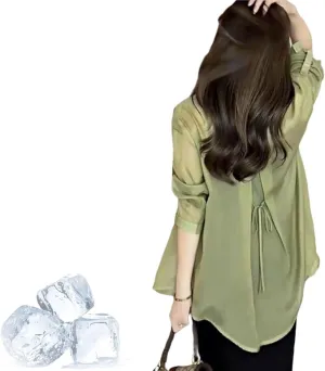 Gloryboom Women's Chiffon Sunscreen Shirt – UV Protection Cover-Up, Lightweight Long Sleeve Blouse