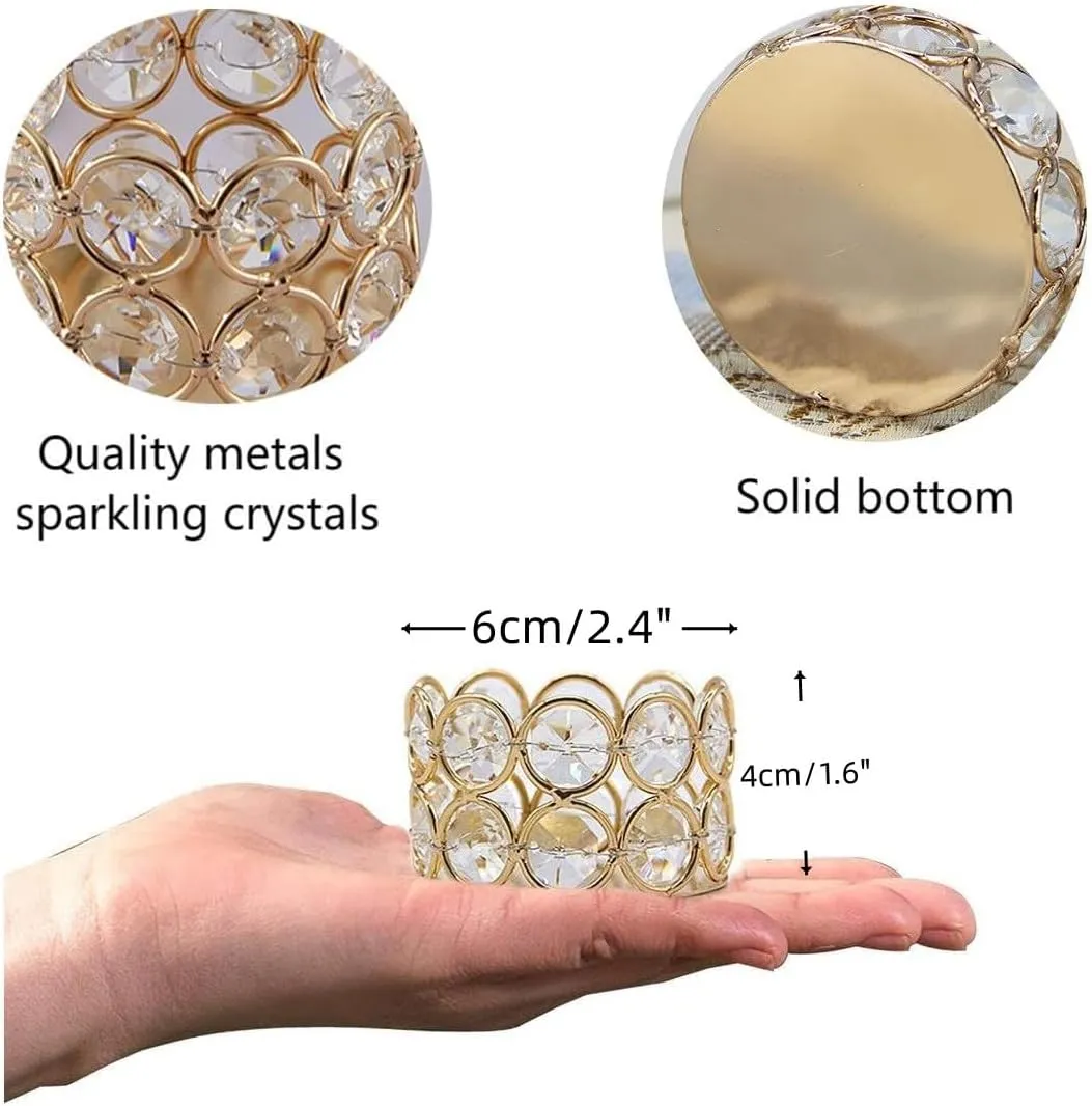 Gold Crystal Tea Light Candle Holders Bowl Tealight Candle Holders, Decorative Cylinder Diamond Votive Candle Stand Table Centerpieces Wedding, Party, Home Decoration