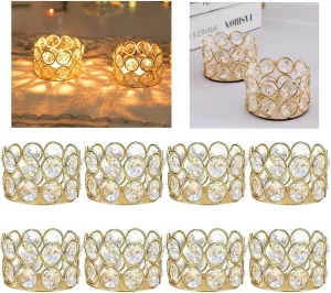 Gold Crystal Tea Light Candle Holders Bowl Tealight Candle Holders, Decorative Cylinder Diamond Votive Candle Stand Table Centerpieces Wedding, Party, Home Decoration