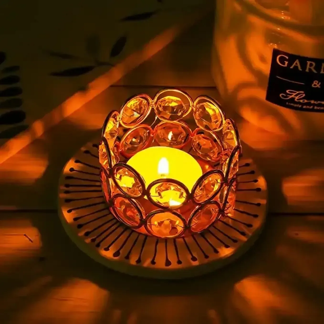 Gold Crystal Tea Light Candle Holders Bowl Tealight Candle Holders, Decorative Cylinder Diamond Votive Candle Stand Table Centerpieces Wedding, Party, Home Decoration