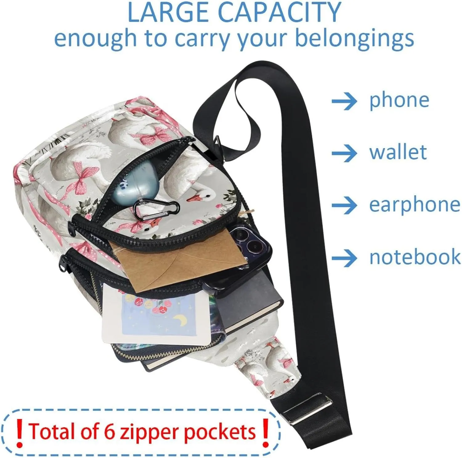 gooses with pink polka dot bows (1) Sling Bag for Women Men Backpack Fanny Pack Crossbody Chest Travel Shoulder Belt Bags Purse Handbag