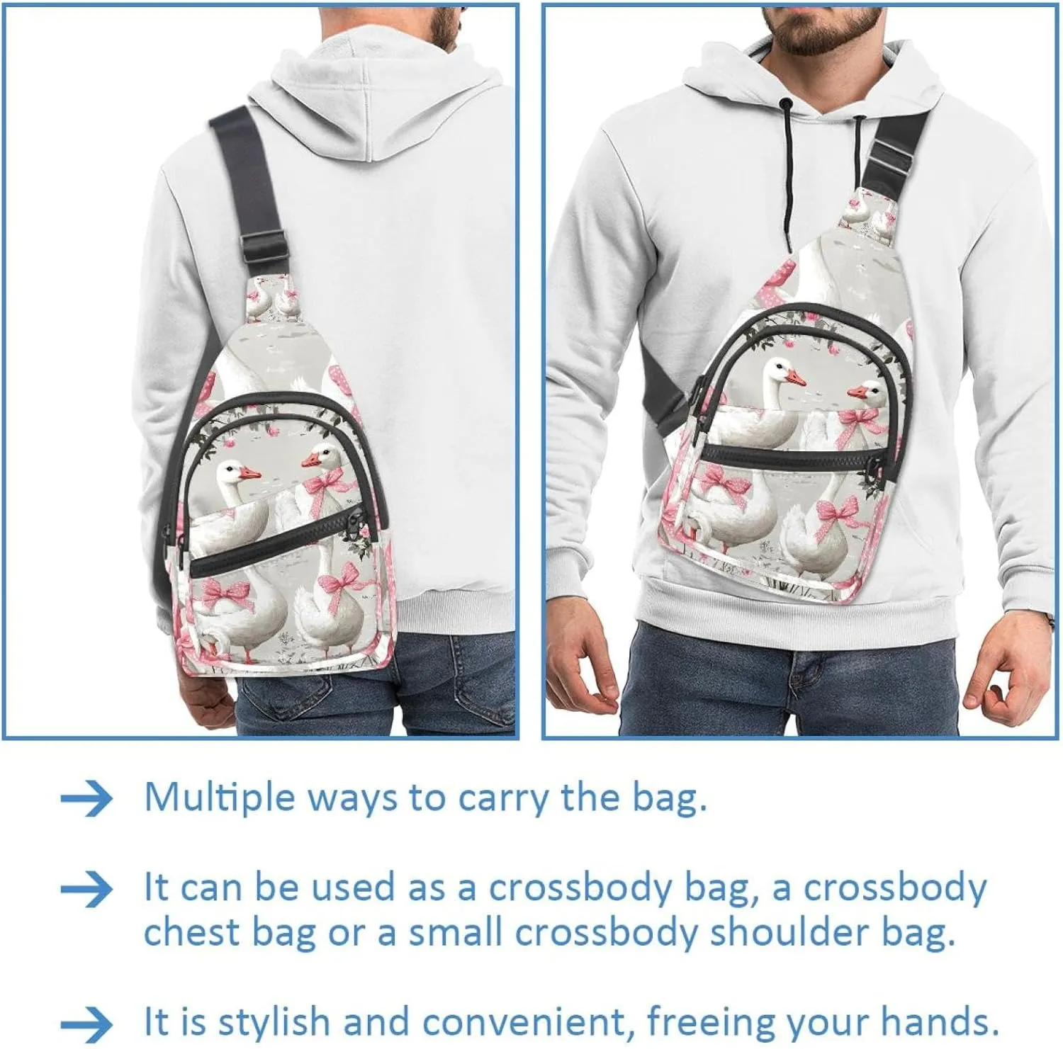 gooses with pink polka dot bows (1) Sling Bag for Women Men Backpack Fanny Pack Crossbody Chest Travel Shoulder Belt Bags Purse Handbag