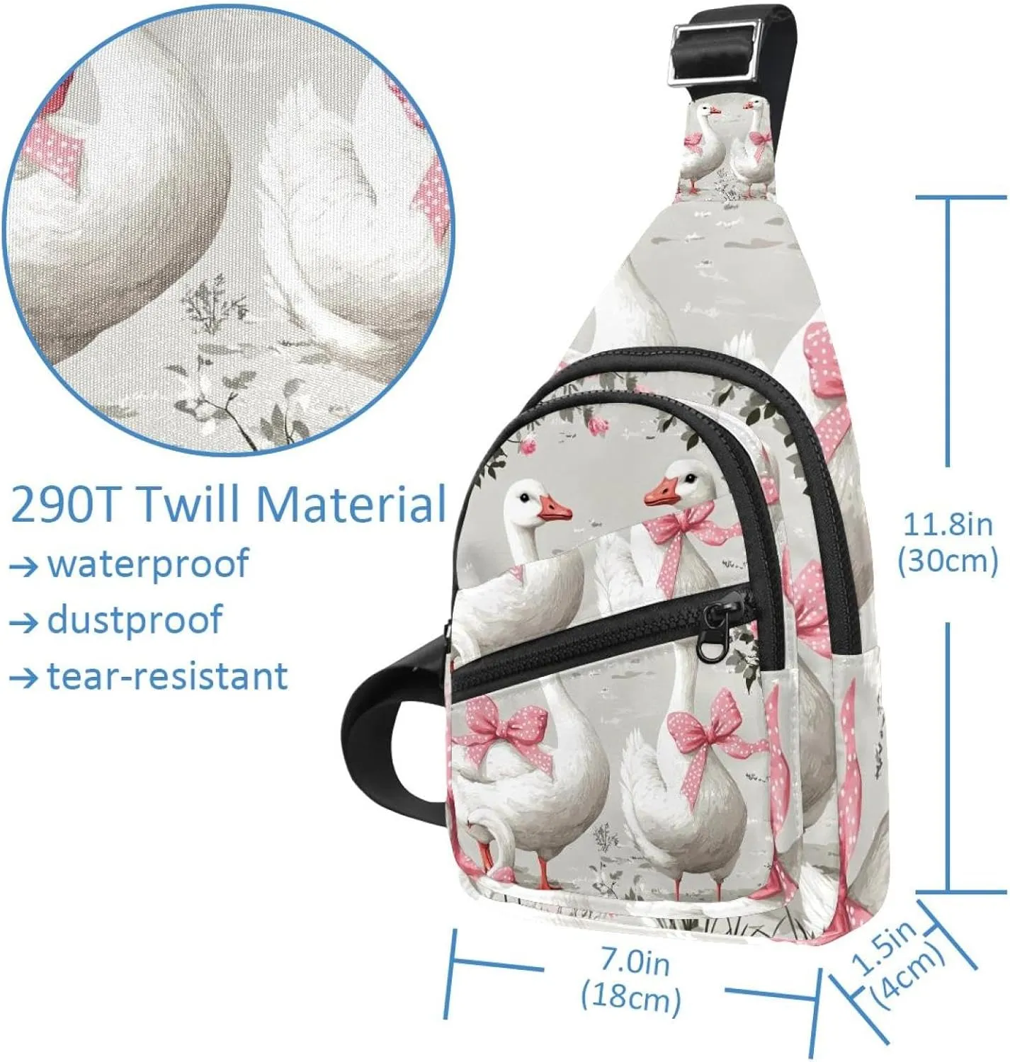 gooses with pink polka dot bows (1) Sling Bag for Women Men Backpack Fanny Pack Crossbody Chest Travel Shoulder Belt Bags Purse Handbag