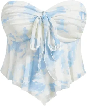 GORGLITTER Women's Floral Ruffle Tube Top Strapless Flowy Coquette Going Out Bandeau Tops
