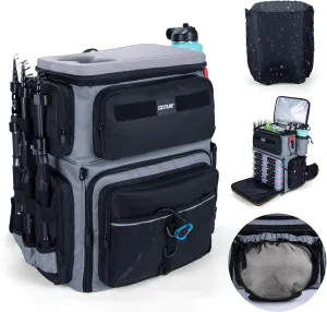 Goture Fishing Backpack with Cooler, 66L 600D Tackle Backpack with 3 Rod Holders, EVA Cover, Helmet Holder, Rain Cover, Saltwater Large Fishing Bag for Camping Hiking, Gear Storage Bag, Gifts for Men