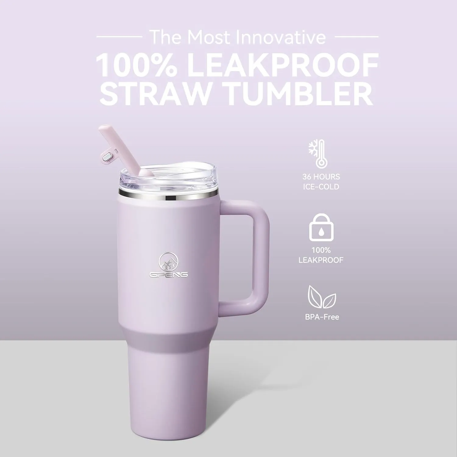 Gpeng 30/40/50 oz Tumbler with Handle, Water Bottles with Straw Lid, Insulated Stainless Steel Travel Mug Cup Holder Friendly, Keep Drinks Cold or Hot for Hours