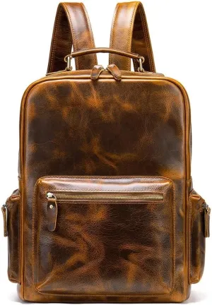 Grain Leather Backpack for Men Laptop Bag Business Work Hiking Daypack(D)