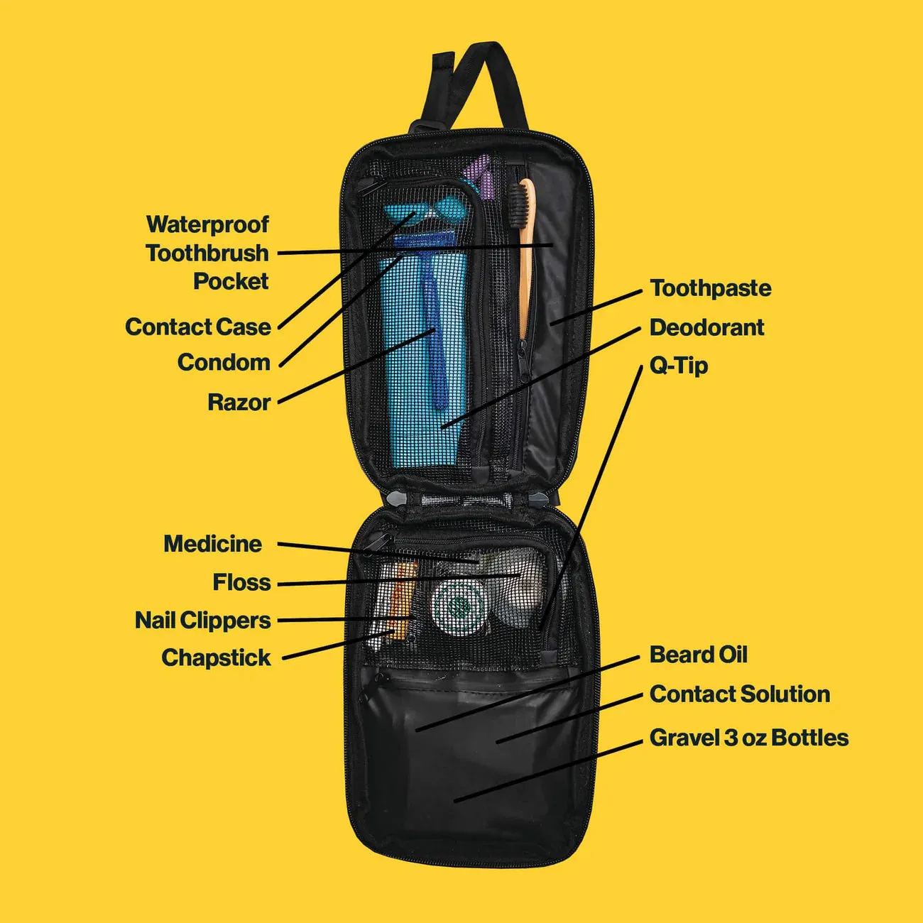 Gravel Travel Explorer Slim™ Toiletry Bag - Traveling Lighter - Black