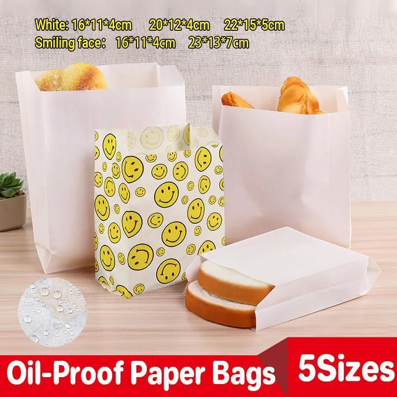 Greaseproof Takeaway Paper Bags 1000PCS 5Sizes 2Colours