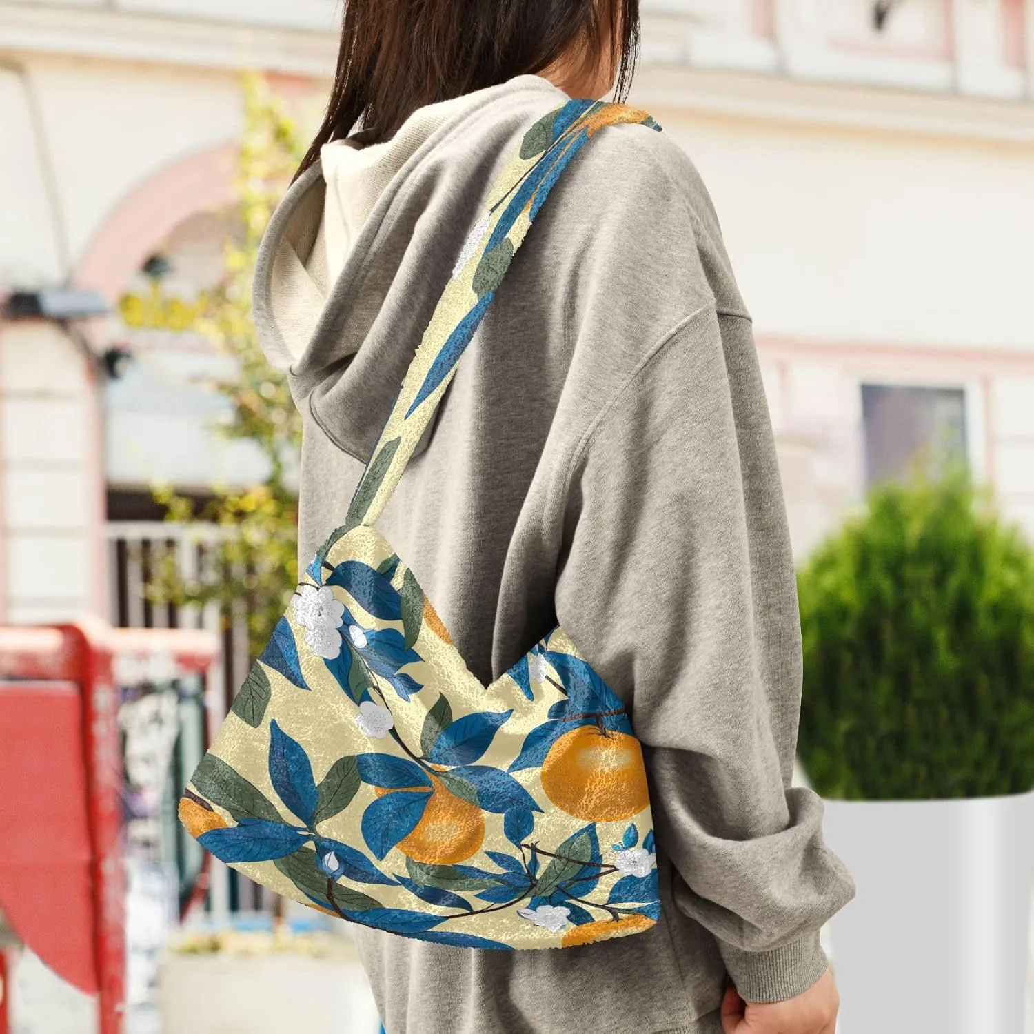 Green Leaves Modern Woman Shoulder Bag, Shoulder Tote Bag, Autumn Handbags