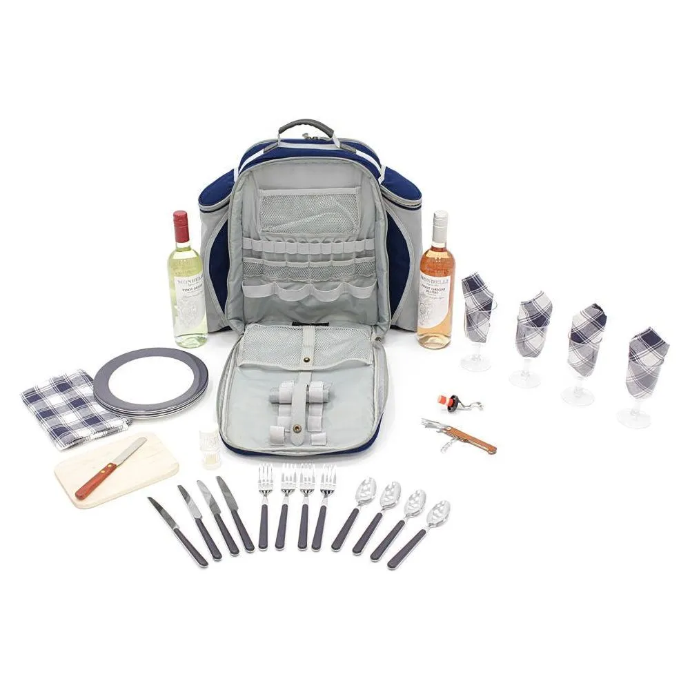 Greenfield Collection Midnight Blue Deluxe Picnic Hamper Backpack (4 person)