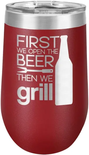 GRILL THINGS MAROON 16 oz Stemless Wine Glass with Lid | Laser Engraved Insulated Drink Tumbler With grilling Quotes | Best Gift Idea For Birthday with BBQ Quotes | OnlyGifts.com