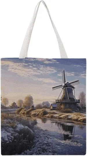 Grocery Bags Landscape with A Traditional Windmill Bag for Women Lightweight Beach Bag Shoulder Bags for Travel Shopping Work Handbag