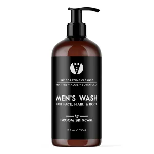 GROOM 3-in-1 Hair, Face & Body Wash for Men | Organic Aloe & Essential Oils | Gentle, Plant-Based Cleanser for Shower, Shave & Skin | Fresh Scent | 12 oz