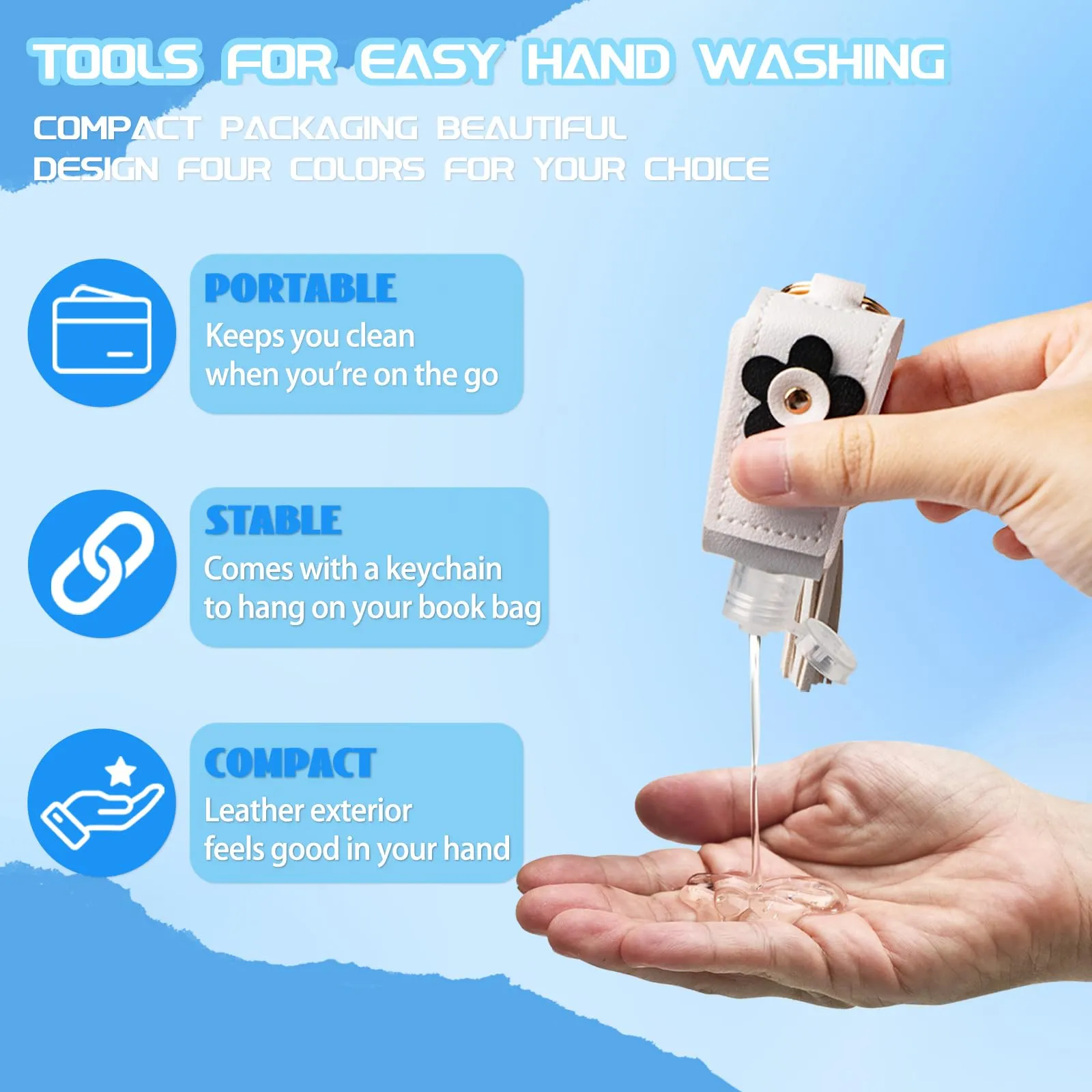 GTILE 4Pcs Hand Sanitizer Keychain, 30ml Refillable Portable Hand Sanitizer for Toiletry Lotion Liquid Soap Shampoo (Brown, Black, White, Navy Blue)