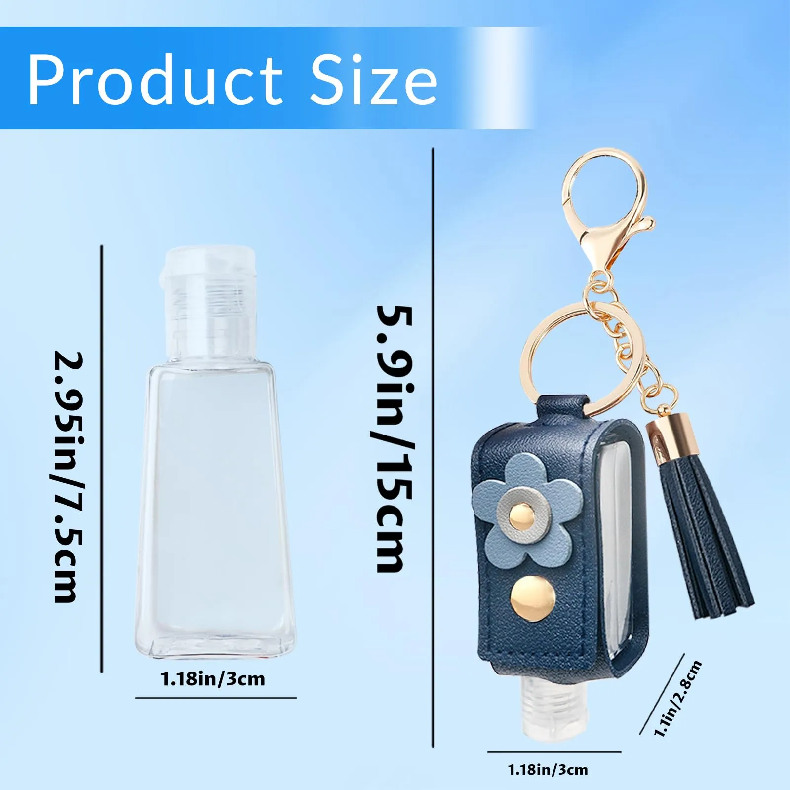 GTILE 4Pcs Hand Sanitizer Keychain, 30ml Refillable Portable Hand Sanitizer for Toiletry Lotion Liquid Soap Shampoo (Brown, Black, White, Navy Blue)