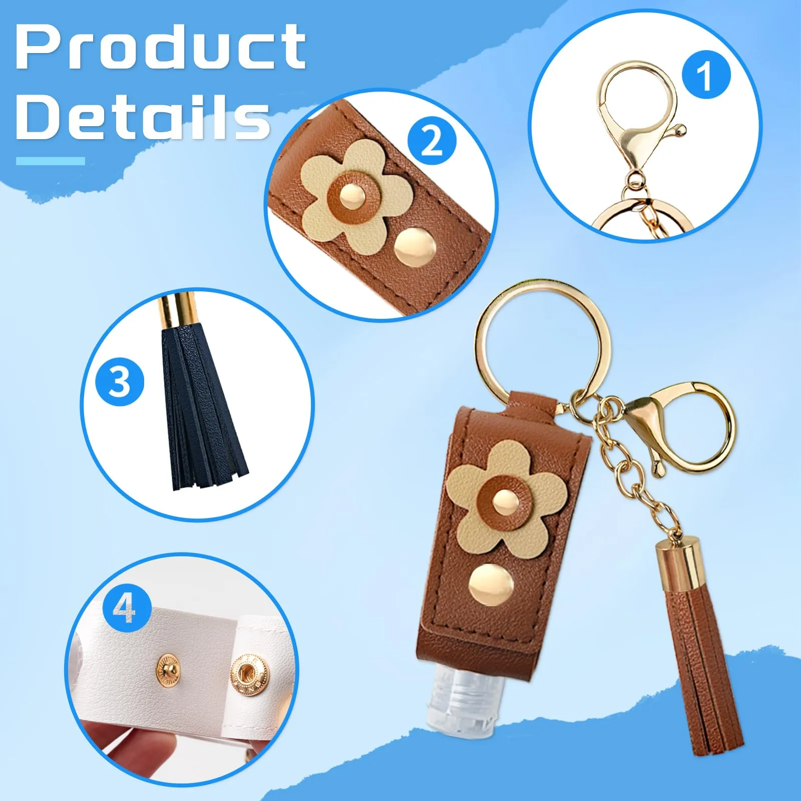 GTILE 4Pcs Hand Sanitizer Keychain, 30ml Refillable Portable Hand Sanitizer for Toiletry Lotion Liquid Soap Shampoo (Brown, Black, White, Navy Blue)