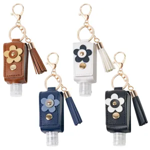 GTILE 4Pcs Hand Sanitizer Keychain, 30ml Refillable Portable Hand Sanitizer for Toiletry Lotion Liquid Soap Shampoo (Brown, Black, White, Navy Blue)