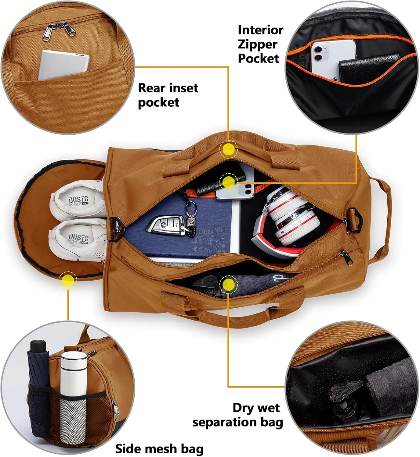 Gym Bag for Men Women with Wet Pocket & Shoe Compartment Travel Duffle Bag Man Sport Basketball Football Bag Weekend Overnight Duffel Bag Gym Tote bag 40L, Black