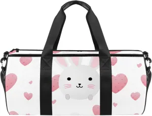 Gym Bags for Men,Travel Duffel Bags for Women,Bunny Face and Heart,Workout Bag