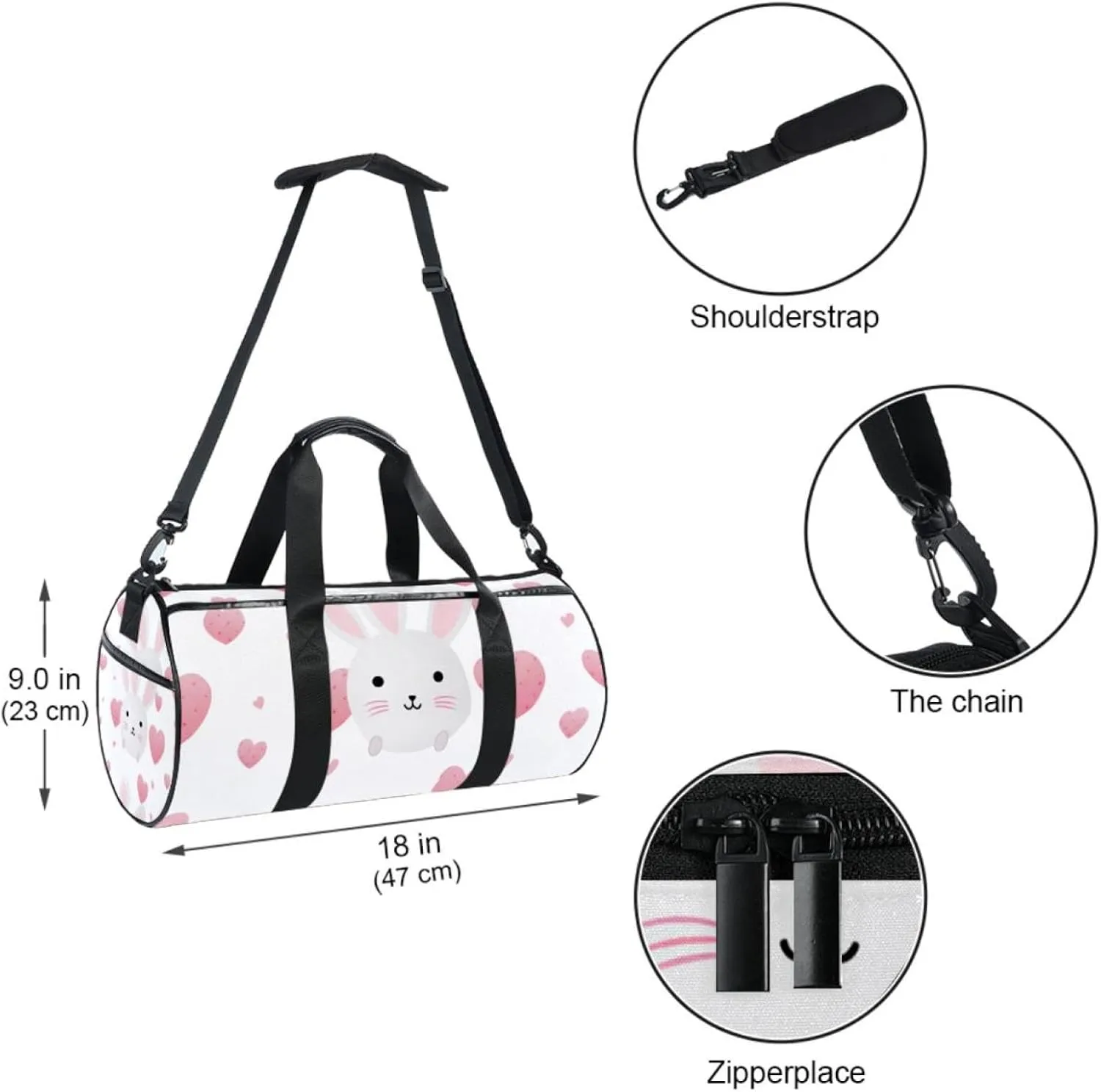 Gym Bags for Men,Travel Duffel Bags for Women,Bunny Face and Heart,Workout Bag