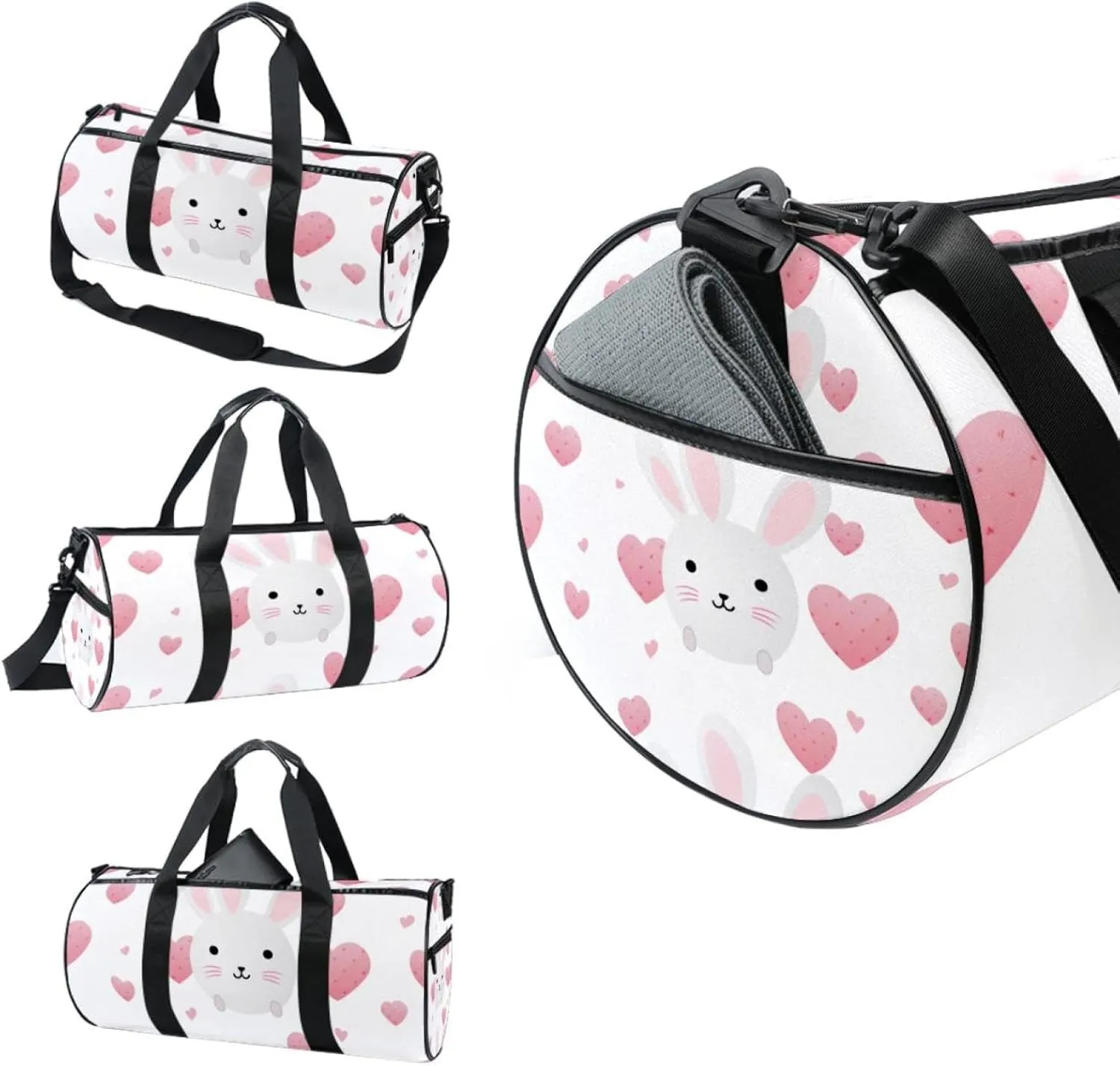 Gym Bags for Men,Travel Duffel Bags for Women,Bunny Face and Heart,Workout Bag