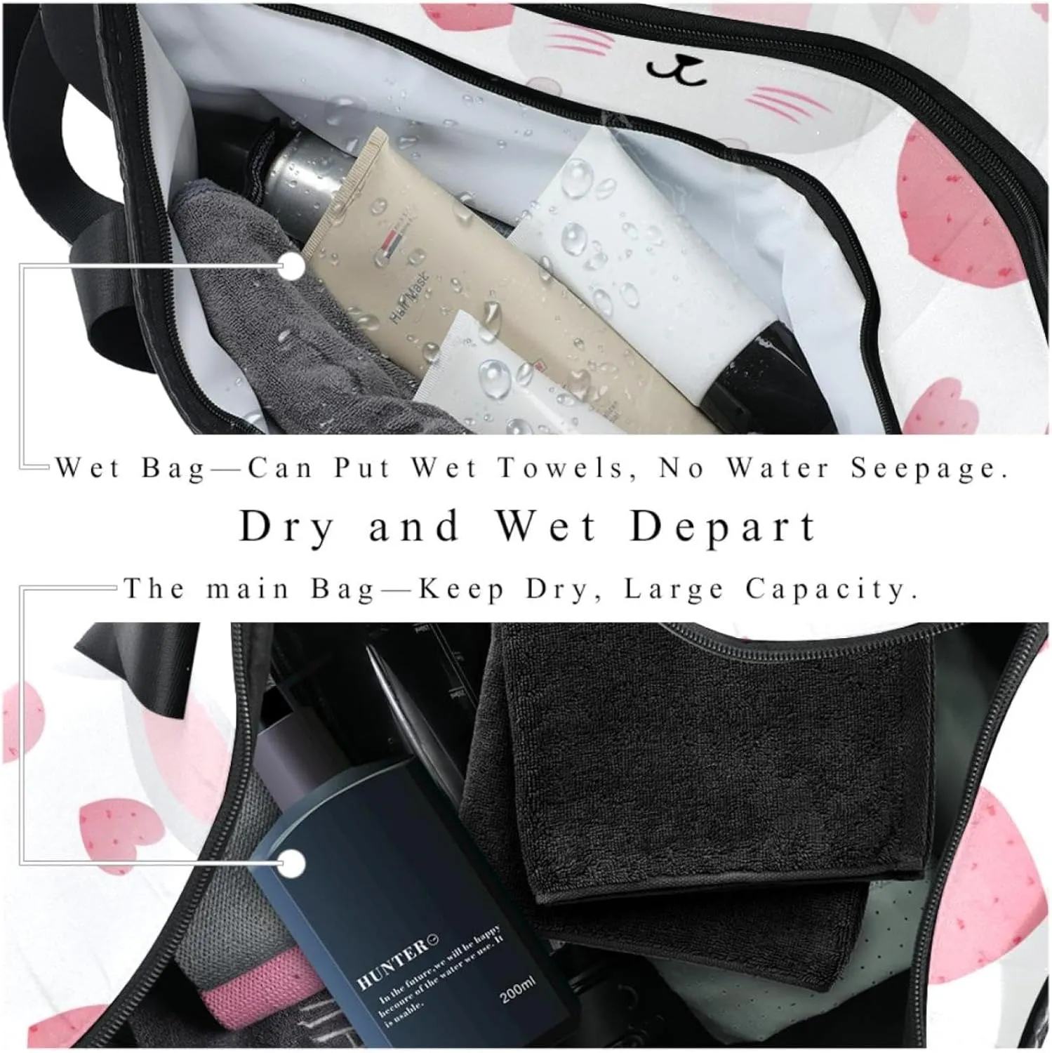 Gym Bags for Men,Travel Duffel Bags for Women,Bunny Face and Heart,Workout Bag